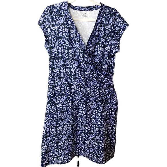 Athleta Faux Wrap V-Neck Floral Print Dress - Size L (EUC) - Picture 1 of 6